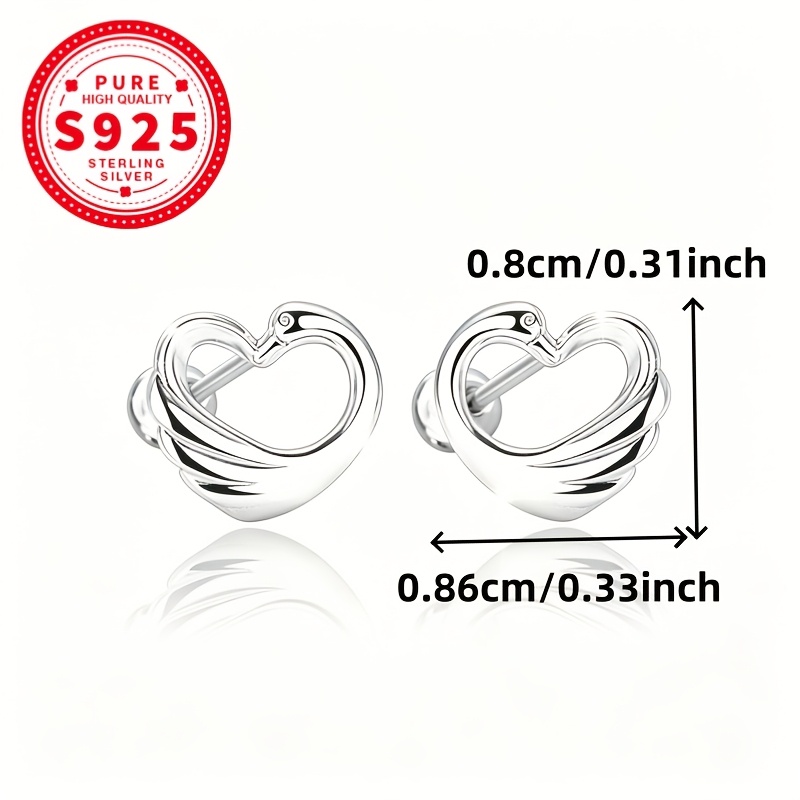 Women's S925 Silver Swan Heart-shaped Screw-back Earrings